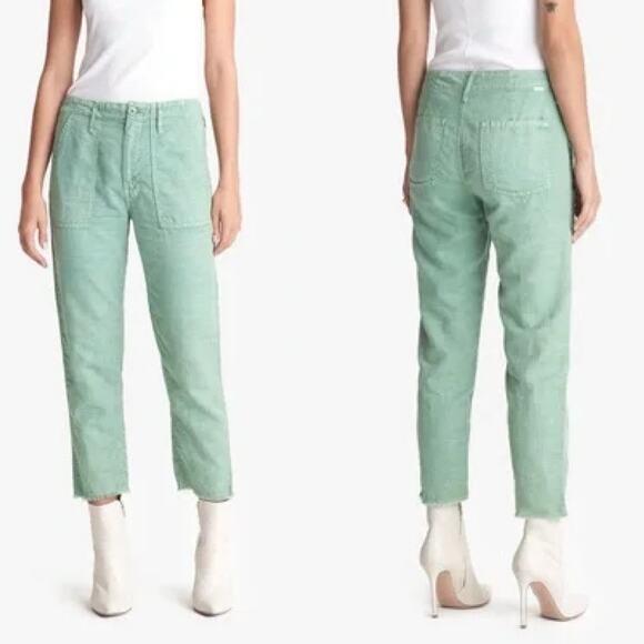 Mother Womens Pants Size 24 Green Cotton Linen Blend The Shaker Chop Crop - Picture 1 of 10